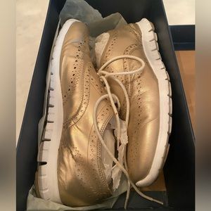 Cole Haan gold leather oxfords